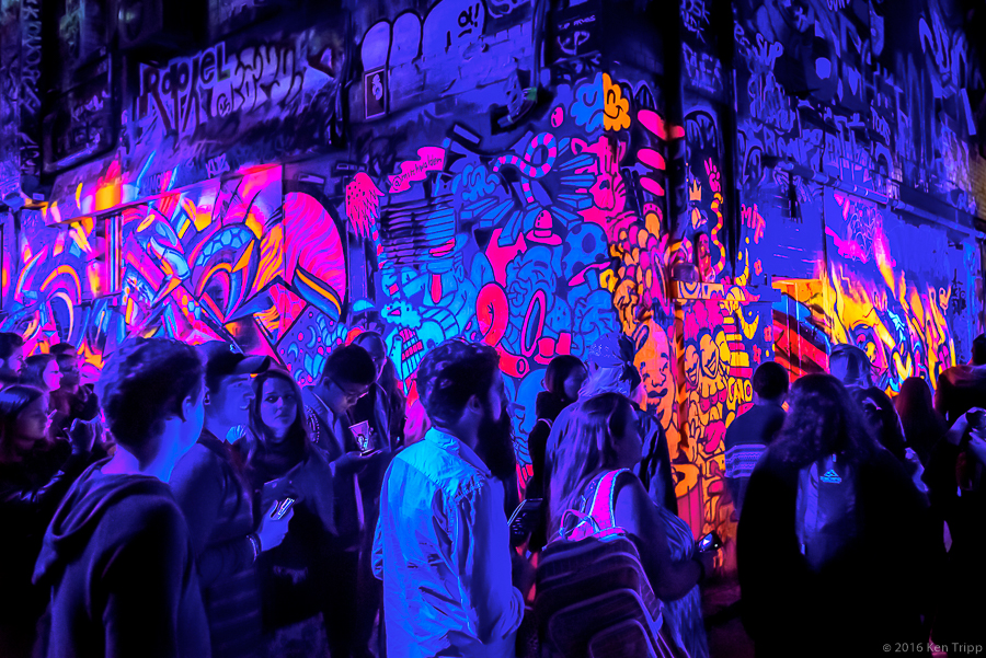 Fluro paint and black light in Rutledge Lane